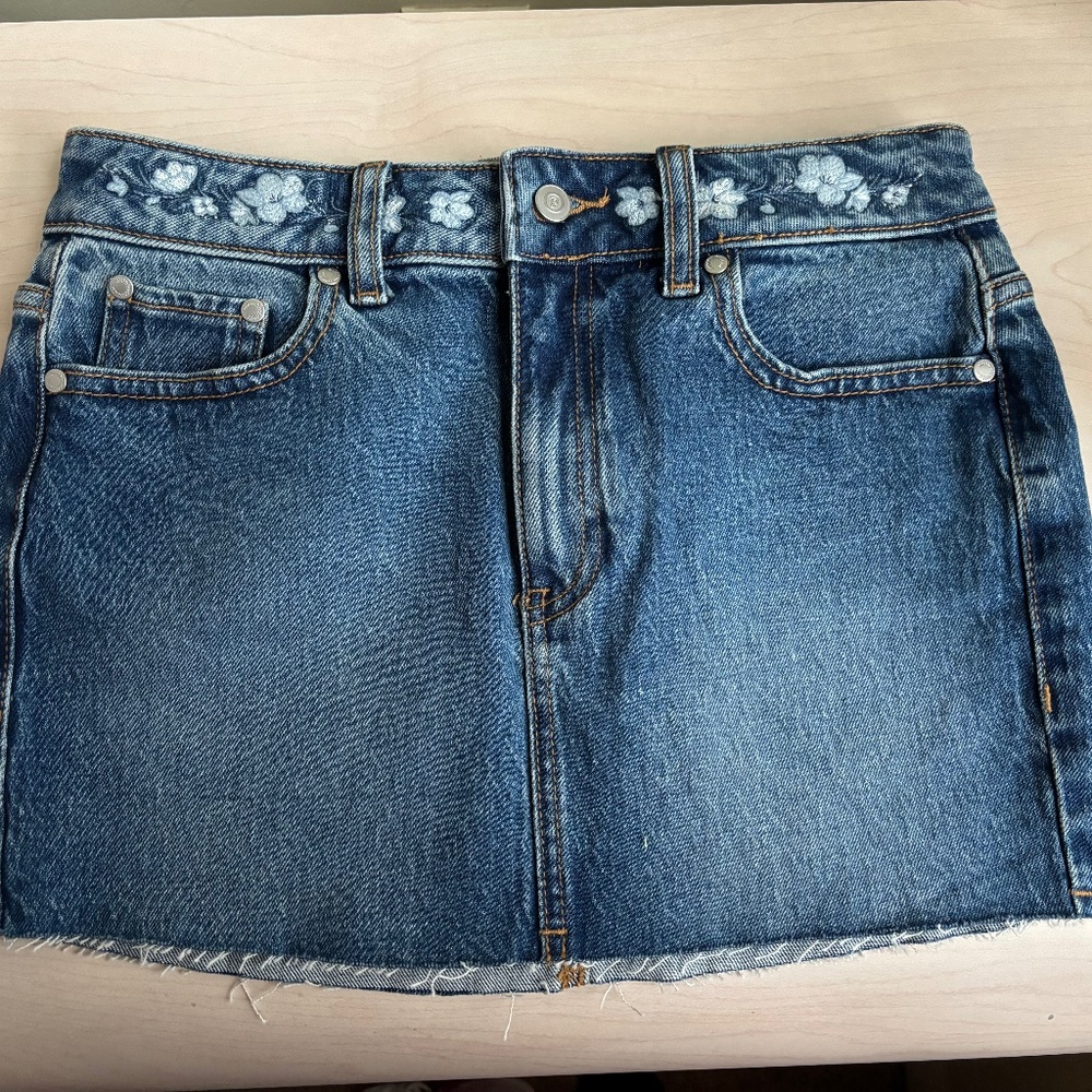 Sale! New Pink by Victoria’s Secret Denim Mini Skirt w/ Flower Pattern